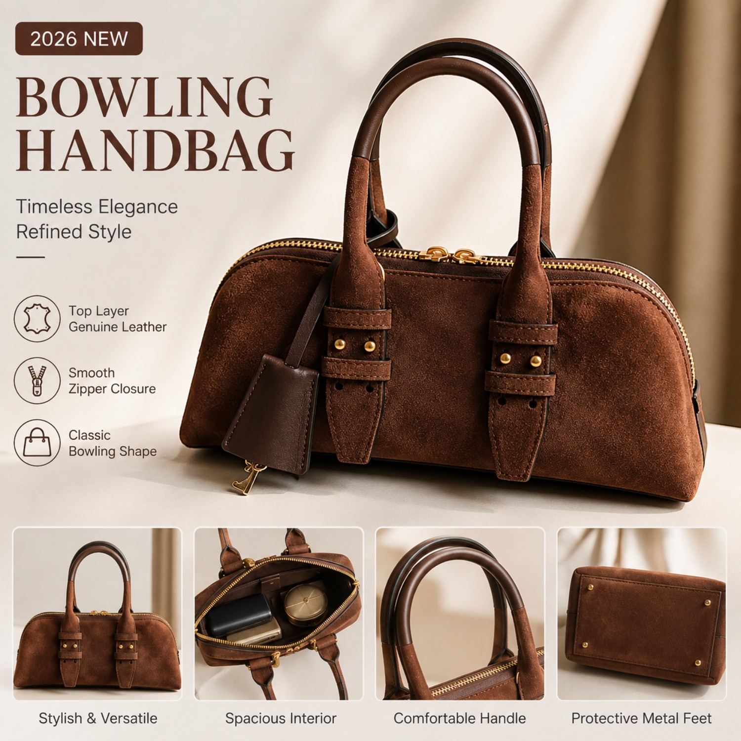 Structured Handbag Top Handle - Damska torba typu bowling bag z