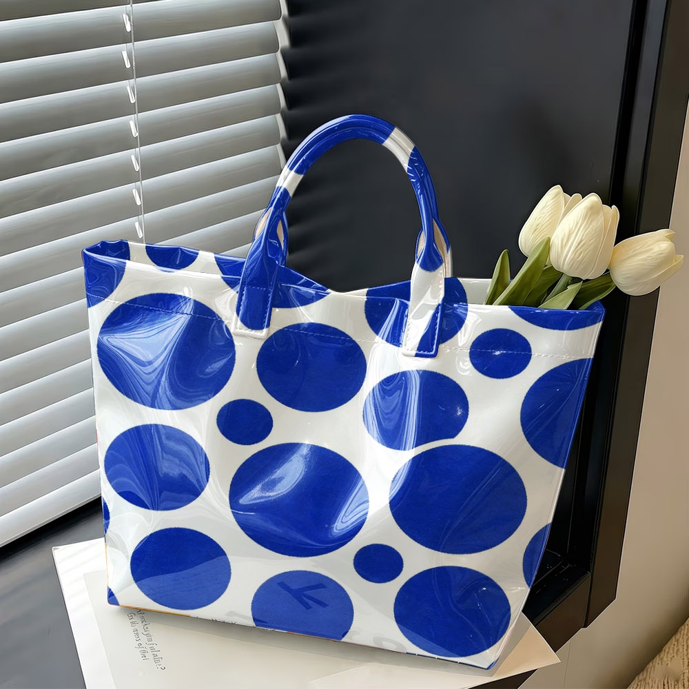 Structured Handbag Top Handle - Błyszcząca torba z PVC, duża, w