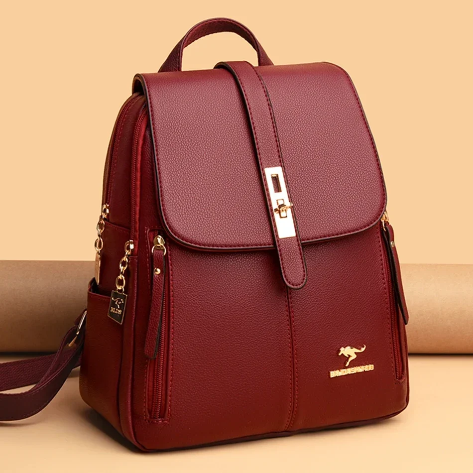 Luxury Bags Quality - Damski skórzany plecak o dużej pojemności,