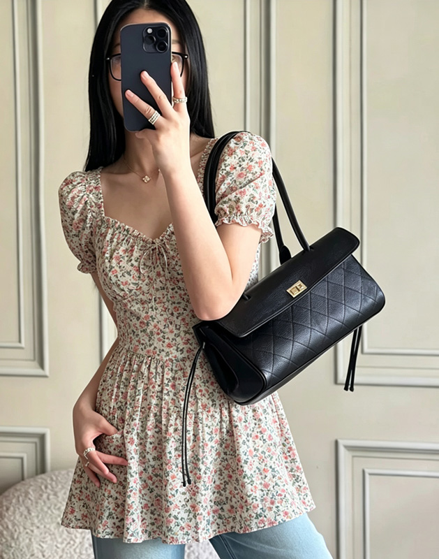 Structured Handbag Top Handle - CLAREGQI 2026 Nowa, oryginalna, skórzana, pikowana