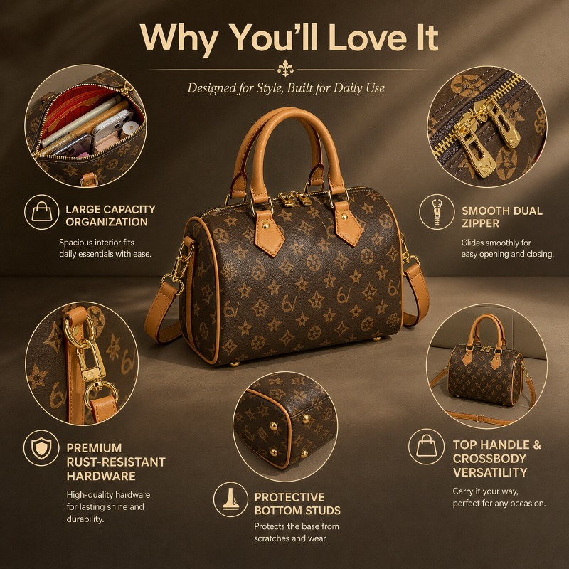 Retro torebka Boston z nadruki – Structured Handbag Top Handle recenzja i cena
